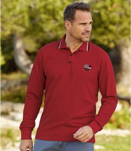 Pack of 2 Men's Grey & Red Polo Shirts - Long-Sleeved