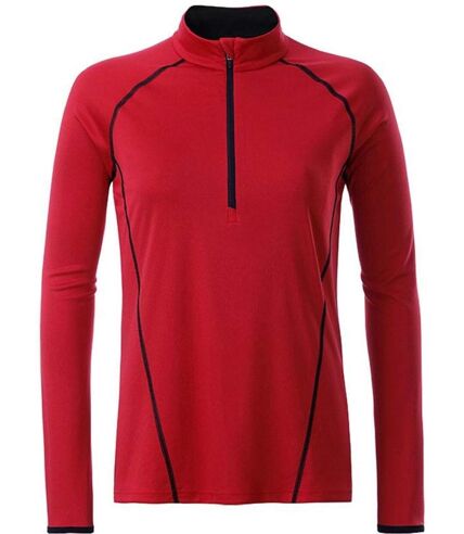 Maillot running respirant manches longues - Femme - JN497 - rouge et noir