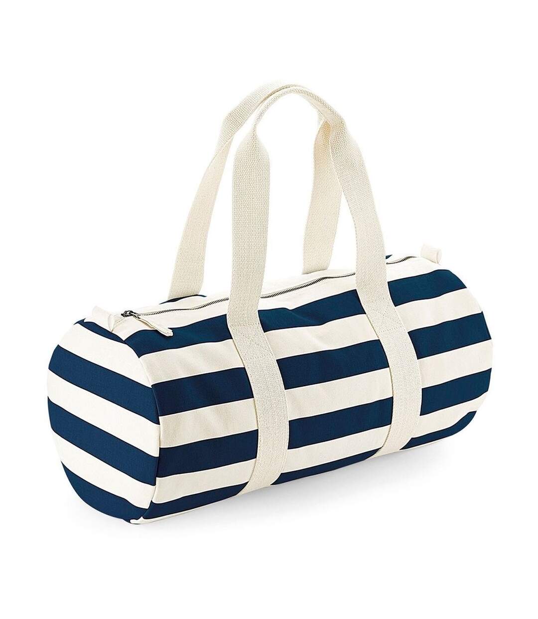 Sac polochon rayé en toile - W688 - beige et bleu marine-1