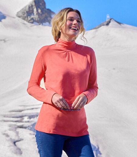 Pack of 2 Women's Funnel-Neck Tops - Coral Blue