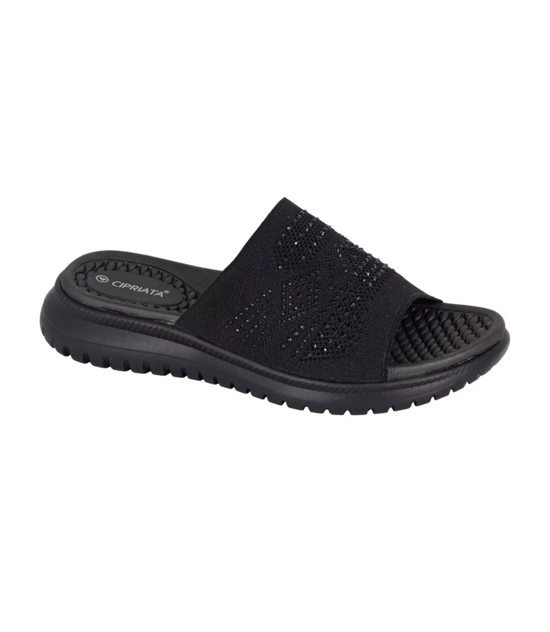 Womens/ladies Eliana Diamante Sliders Black Cipriata-1