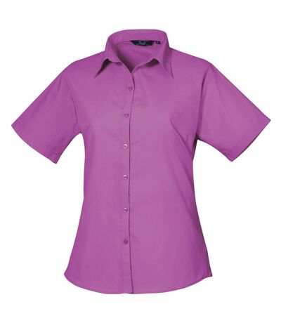 Premier Short Sleeve Poplin Blouse/Plain Work Shirt (Hot Pink)