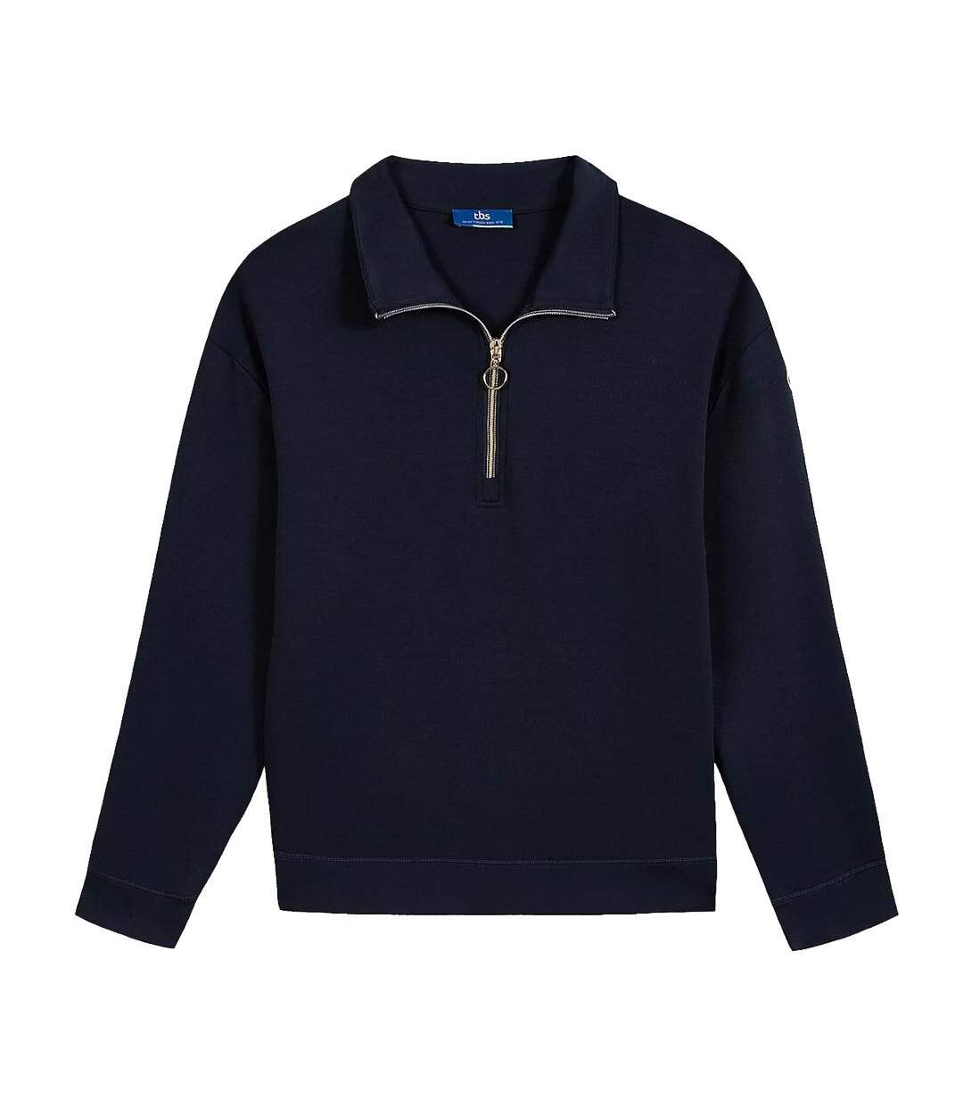 Sweat 1/4 de zip marine femme tbs craie-1