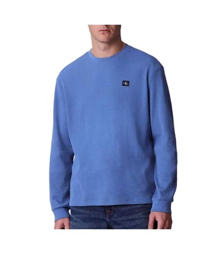Sweat bleu homme calvin klein jeans waffle badge - l