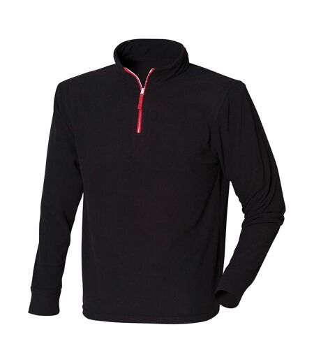 Finden & Hales Mens Microfleece Zip Neck Fleece Top (Black/Red)