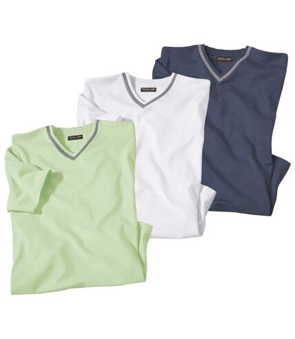 Pack of 3 Men's V-Neck T-Shirts - Navy Green White