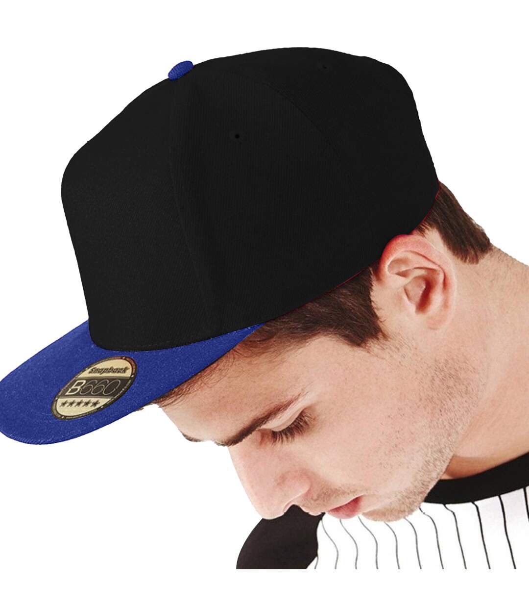 Beechfield Unisex Original Flat Peak Snapback Cap (Pack of 2) (Black/Royal Blue) - UTRW6745-3