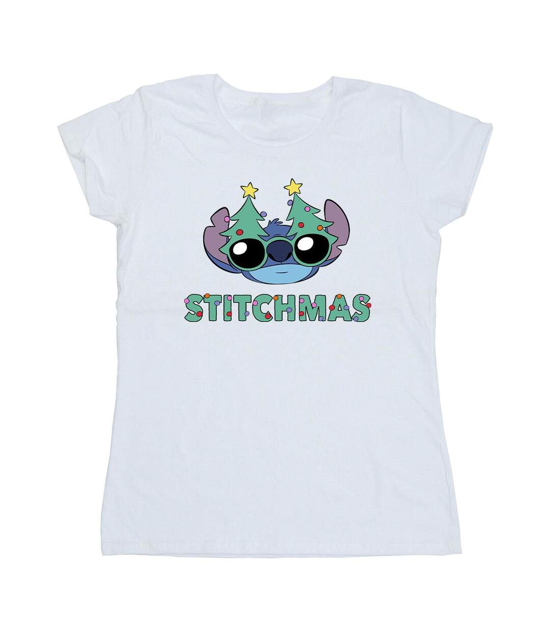 Disney T-shirt en coton Femmes/Ladies Lilo & Stitch Lunettes de Stitchmas (Blanc) - UTBI26103-1