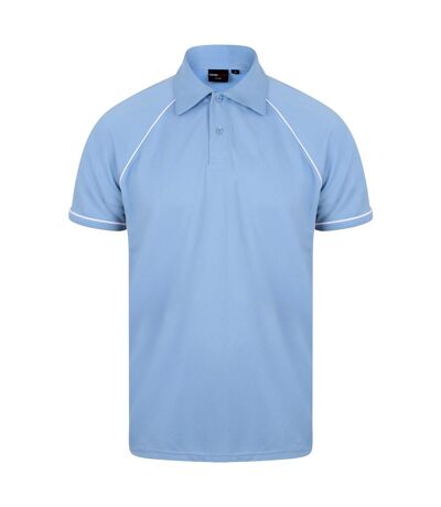 Finden & Hales Mens Piped Performance Sports Polo Shirt (Sky/Navy/White)