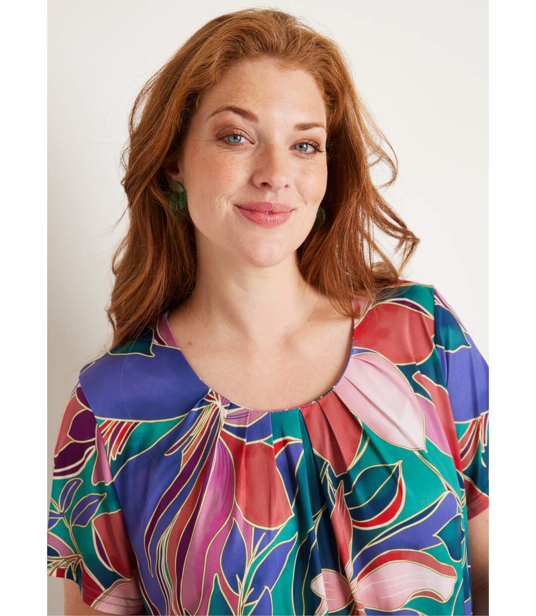 T-shirt ample long fleuri manches courtes-4