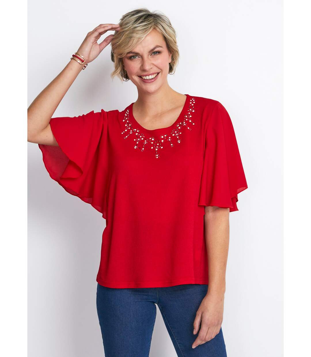 Tee-shirt bi-matière manches 3/4 papillon-1