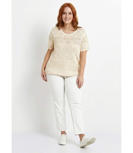 Pull manches courtes blousant ajouré col rond