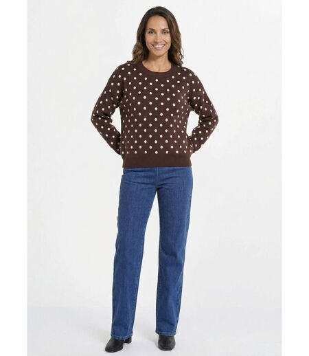 Pull à pois col rond, maille jacquard