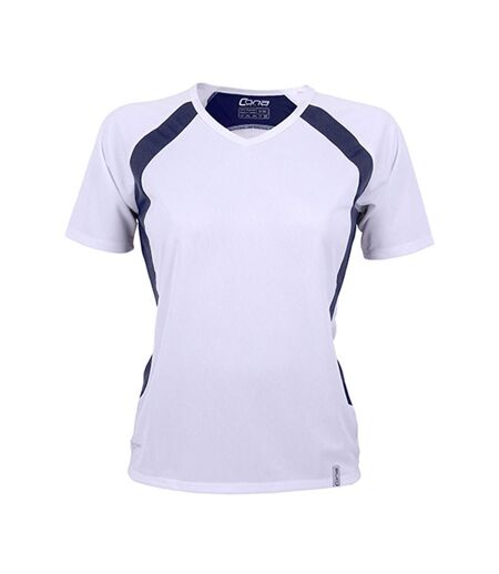 T-shirt Pace Tech Femme Blanc Bleu Marine Cona Sports