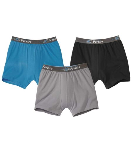 Pack of 3 Men's Plain Stretch Boxer Shorts - Blue Black Grey