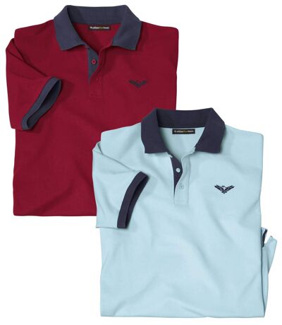Pack of 2 Men's Piqué Polo Shirts - Red Sky Blue
