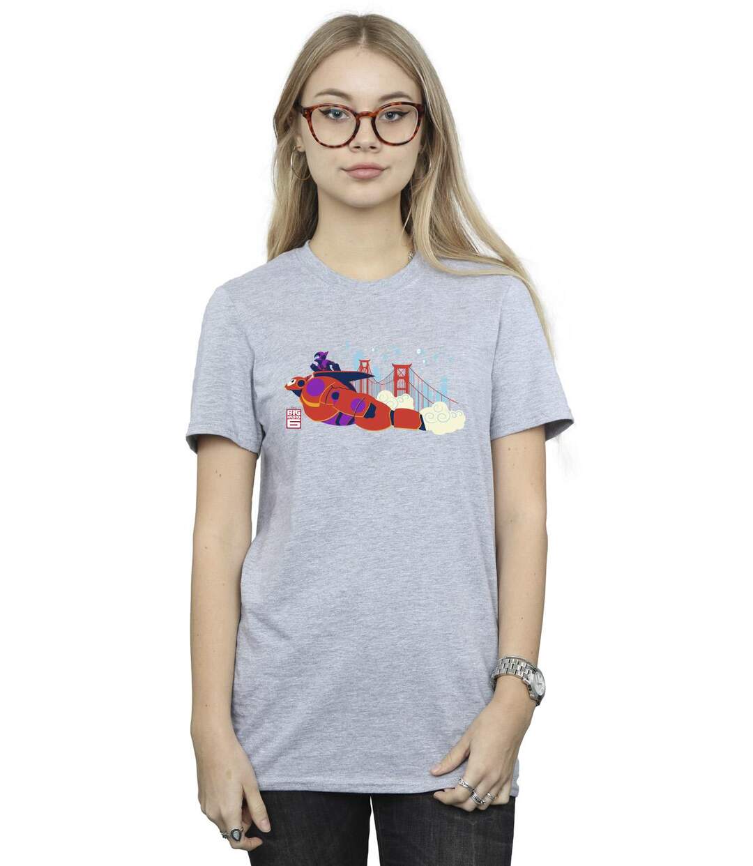 Disney - T-shirt BIG HERO BAYMAX HIRO BRIDGE - Femme (Gris chiné) - UTBI15561-2