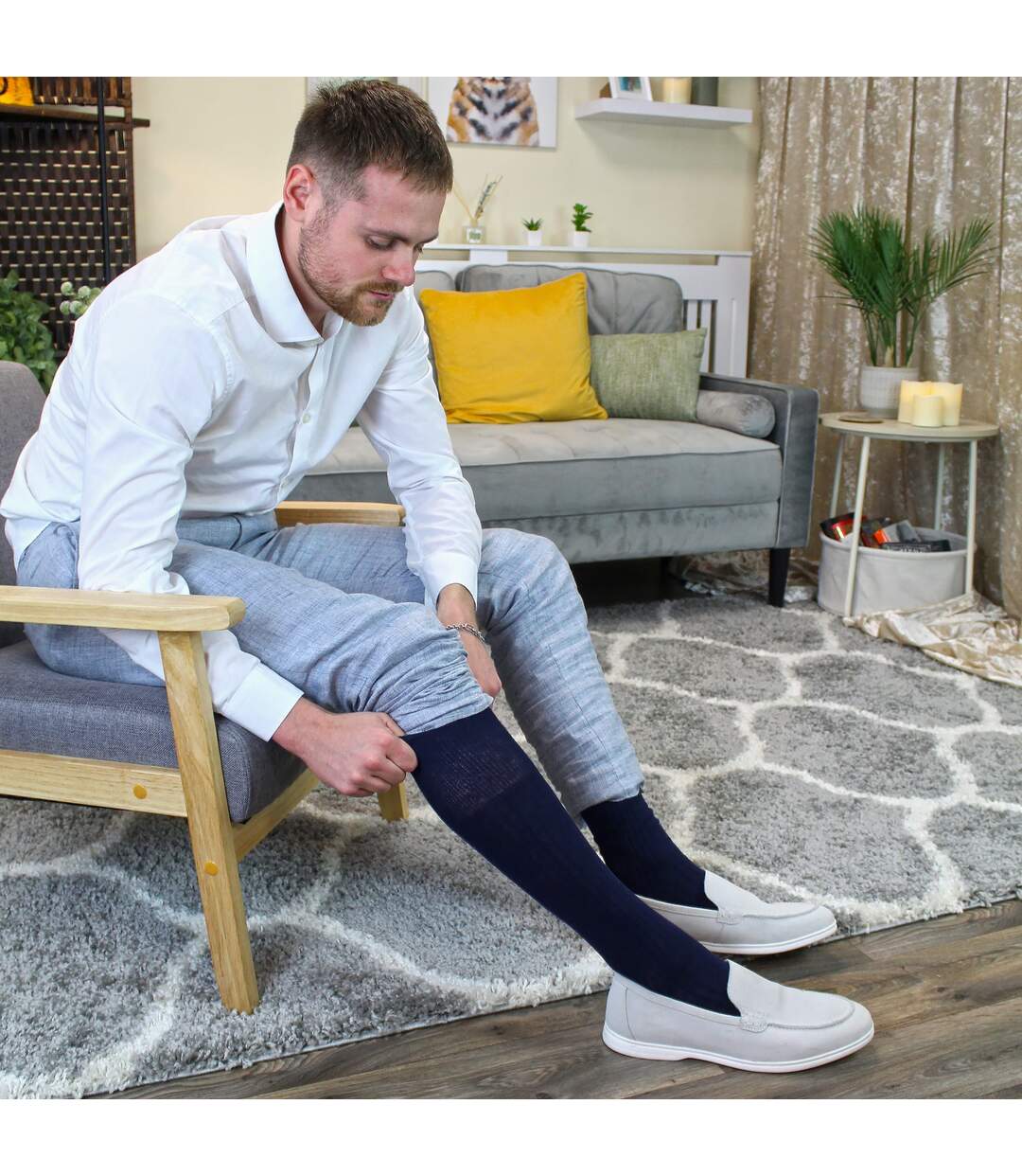 3 Pack Mens Long Knee High Lightweight 100% Cotton Soft Breathable Socks-3