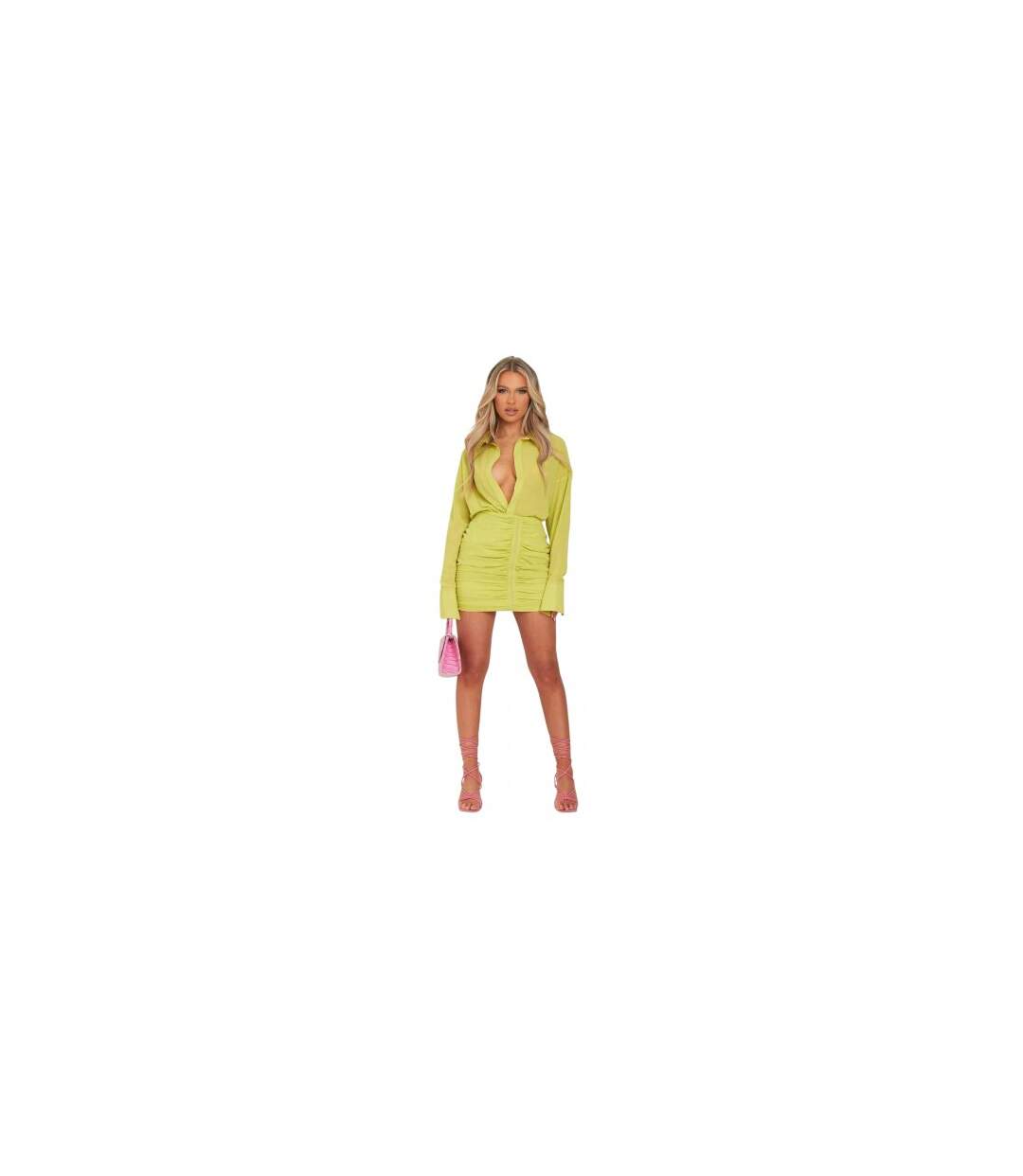 Robe Courte Motif/style Ruché Femme Vert Clair Vif Missy Empire-1
