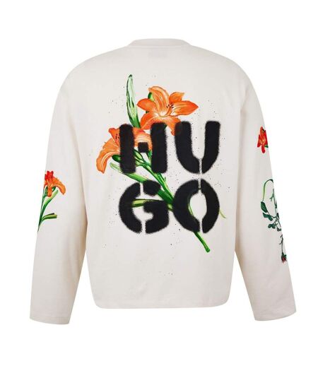 T-shirt Manches Longues Motif/style Floral Homme Blanc Hugo