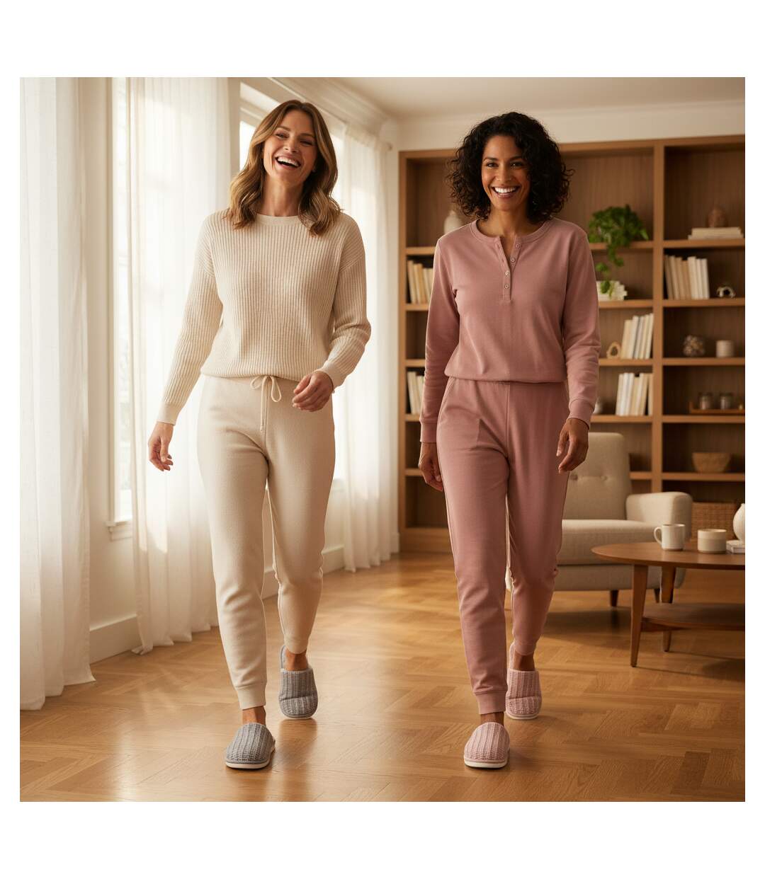OZABI Pack 2 Paires Mules Femme Tricot Côtelé Semelle Plate Épaisse-4