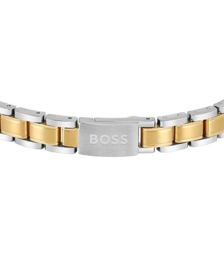 Mens Stainless Steel Two Tone Bracelet One Size Light Yellow Steel Blend Boss