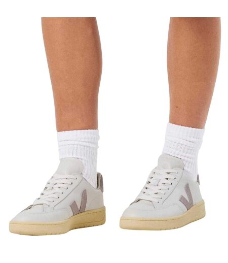 Womens/ladies V Leather Court Trainers White Grey Veja