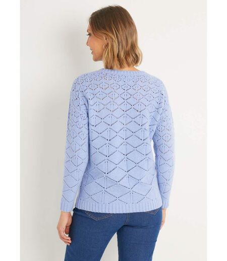 Pull court ajouré col rond manches longues