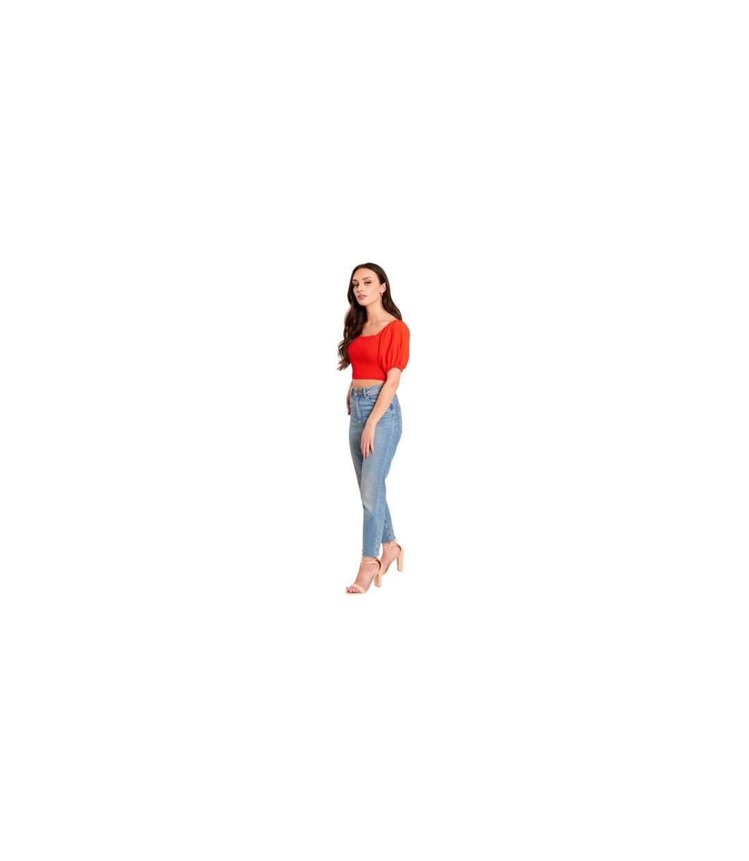 Womens/ladies Balloon Sleeve Crop Top Red Be You-1