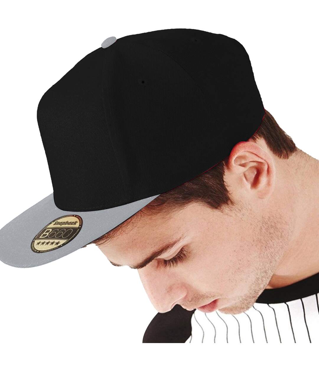 Beechfield Unisex Original Flat Peak Snapback Cap (Pack of 2) (Black/Light Grey) - UTRW6745-1