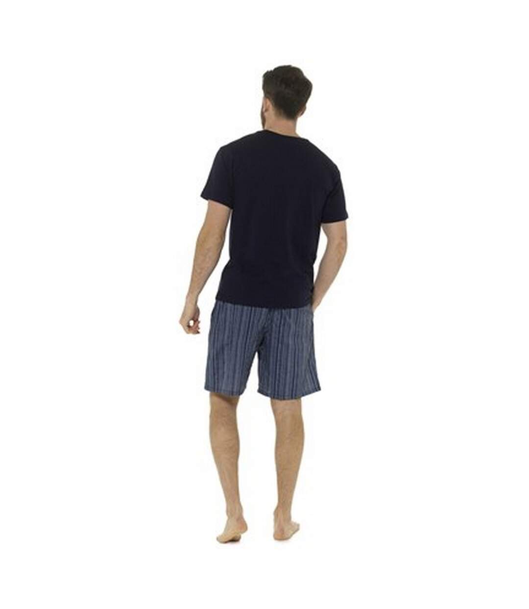 Mens jersey striped short lounge set navy stripe Foxbury-2