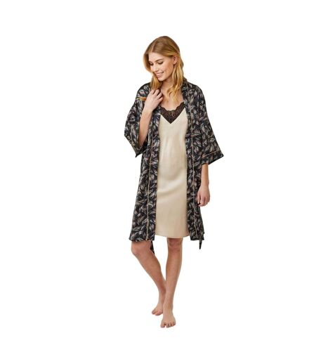 Womens/ladies Jean Leaf Print Kimono Black CCDK Copenhagen