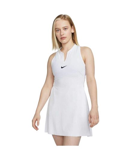 Womens/ladies Dri-fit Notch Neck Tennis Mini Dress White Black Nike