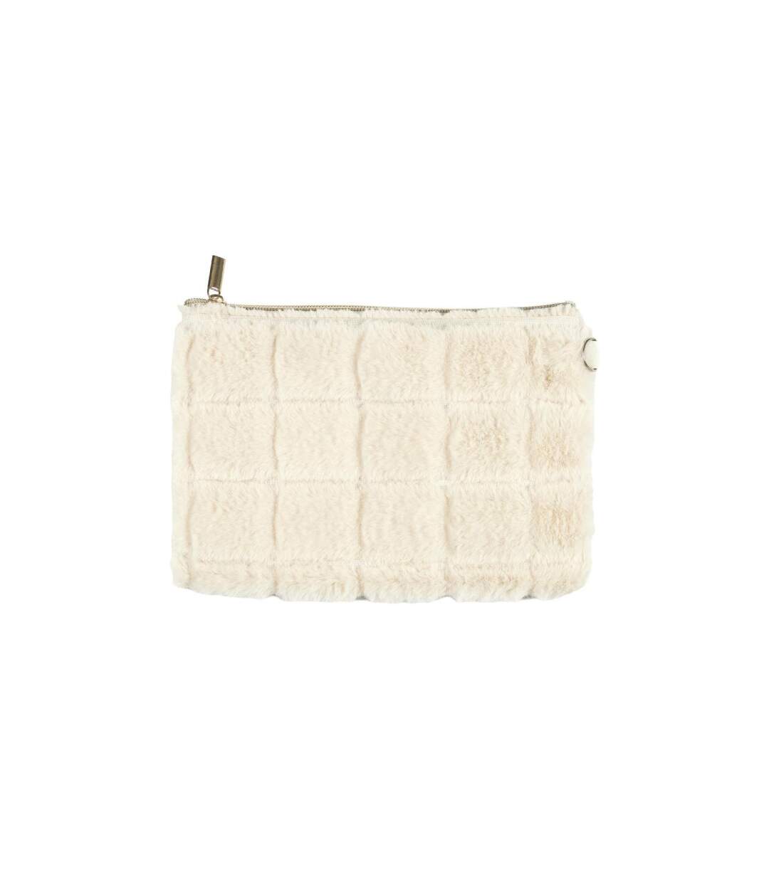 Pochette Imitation Fourrure Fluffy 23cm Crème-1