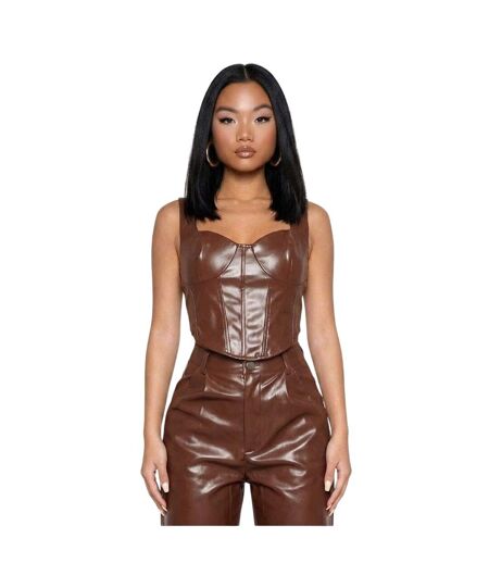 Womens/ladies Pu Corset Top Brown Missy Empire