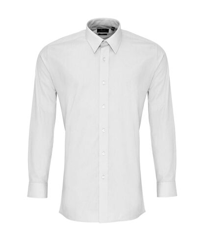 Premier Mens Long Sleeve Fitted Poplin Work Shirt (White)