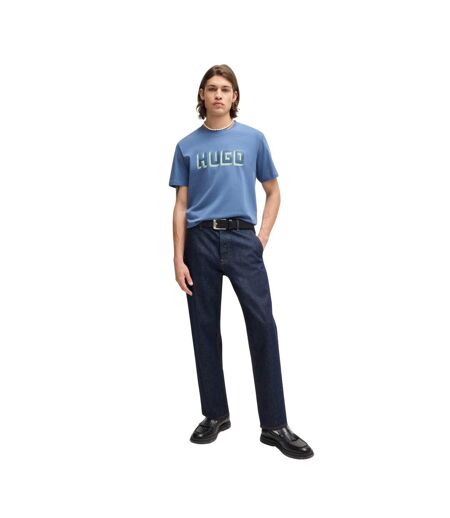 Mens Logo Printed Cotton Jersey T-shirt Blue Hugo