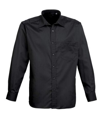 Premier Mens Long Sleeve Formal Plain Work Poplin Shirt (Black) - UTRW1081