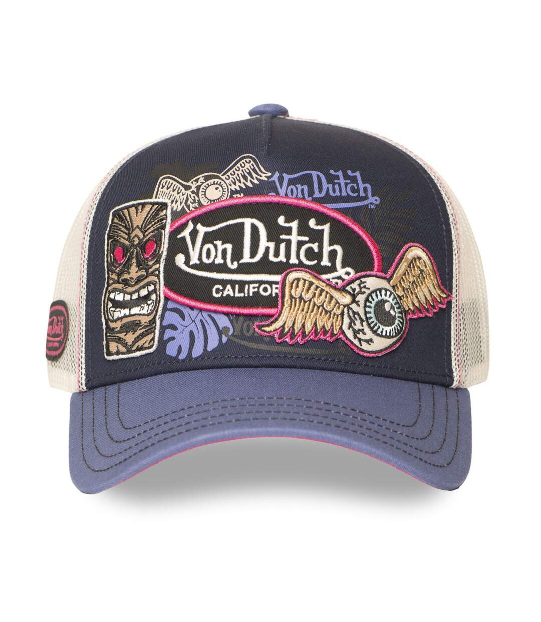 Casquette trucker avec filet et devant imprimé avec écussons Patches Vondutch-2