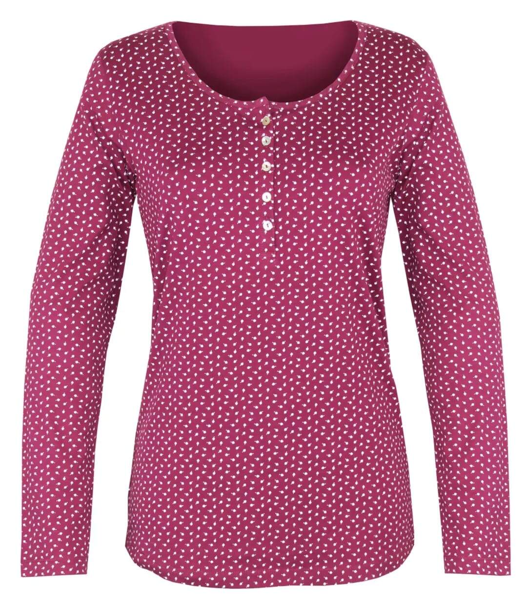 MAYFLOWER NOBEL2 : Tee-shirt manches longues fuchsia imprimé avec col boutonné-5