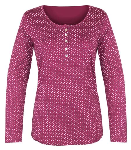 MAYFLOWER NOBEL2 : Tee-shirt manches longues fuchsia imprimé avec col boutonné
