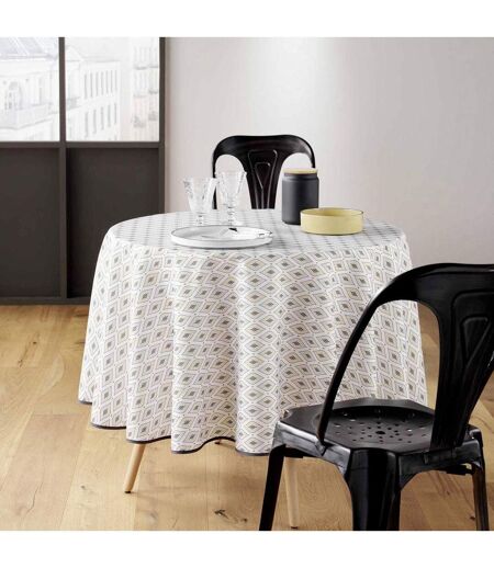 Nappe Ronde Imprimé Oricia 180cm Beige & Noir