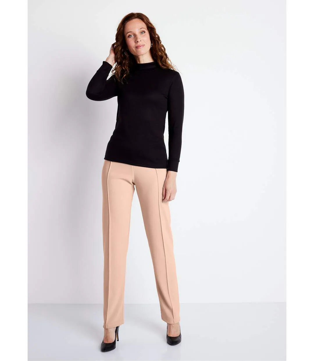 Pantalon droit taille élastiquée maille côtelée-4