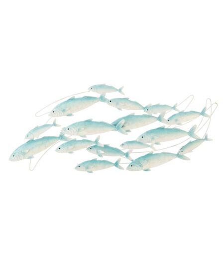 Déco Murale en Métal Groupe de poissons 111cm Bleu Clair
