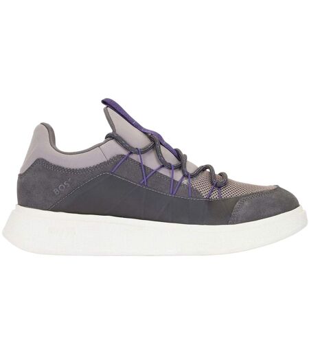 Mens Leather Running Trainers Grey Boss