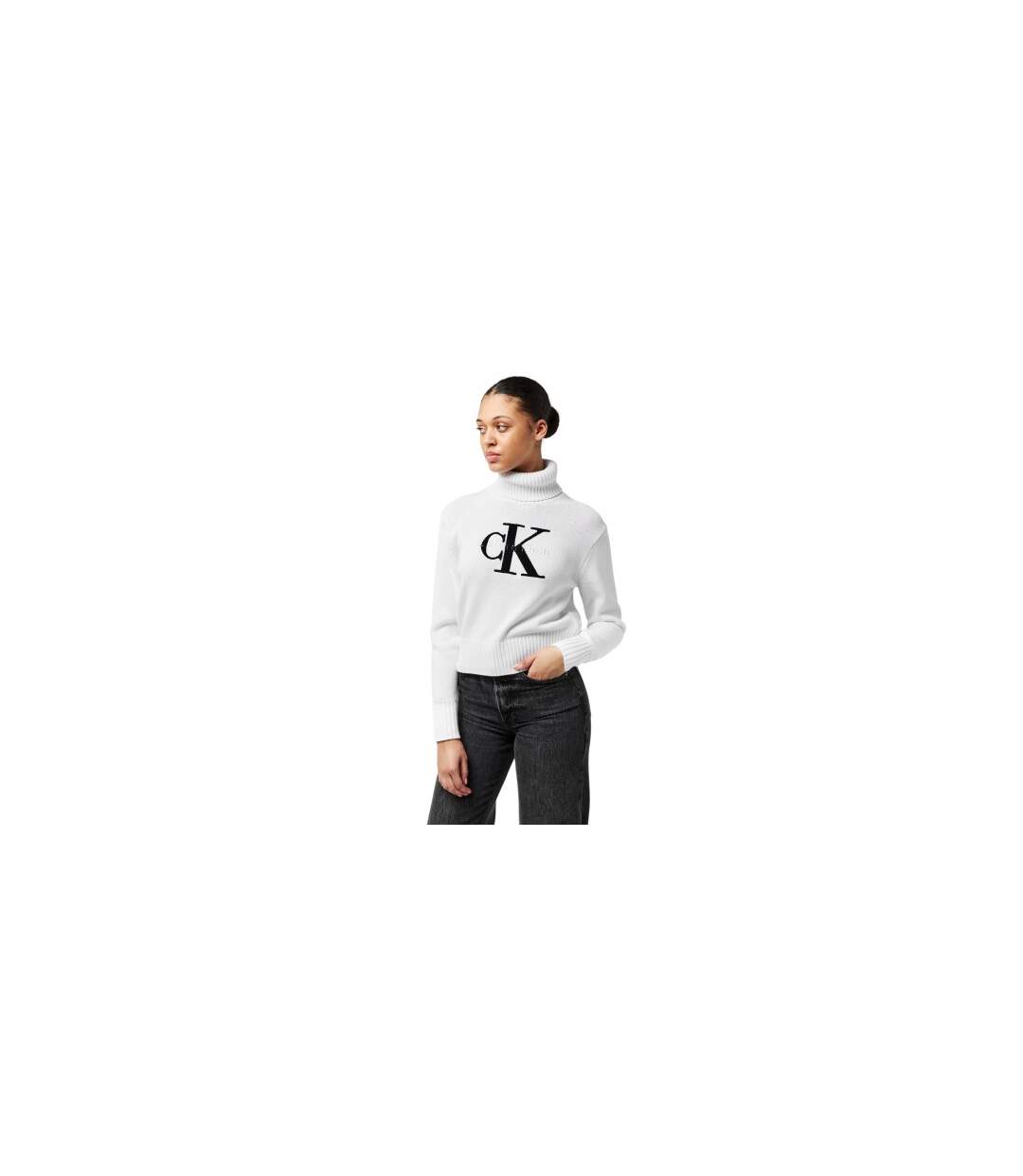 Womens/ladies Logo Organic Cotton Slim Turtleneck Brilliant White Calvin Klein-1