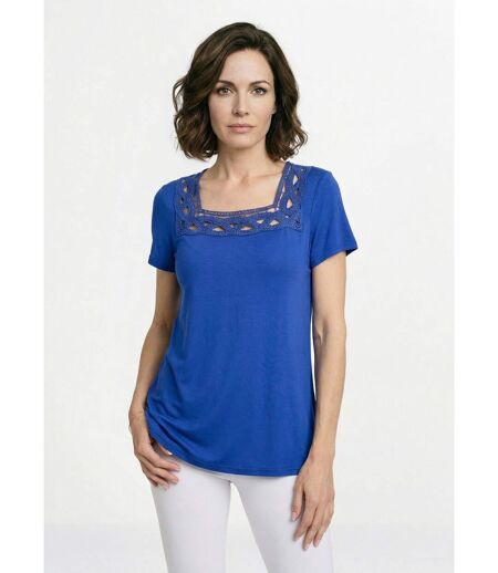 T-shirt long évasé col carré effet brodé