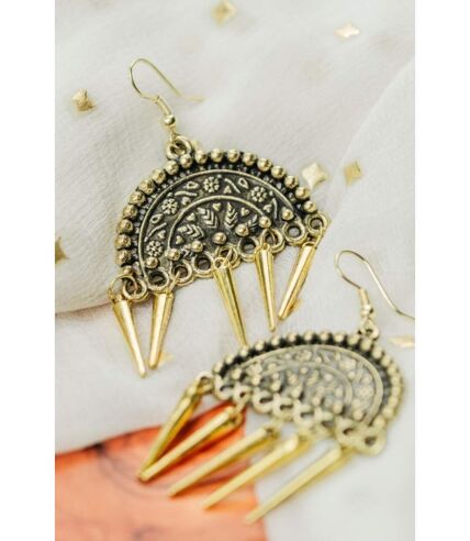 Gold Semicircular Intricate Oxidized Indian Asian Boho Drop Ethnic Tribal Jhumka