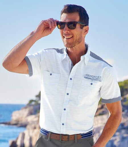 Men's Slub Fabric Shirt - White and Blue