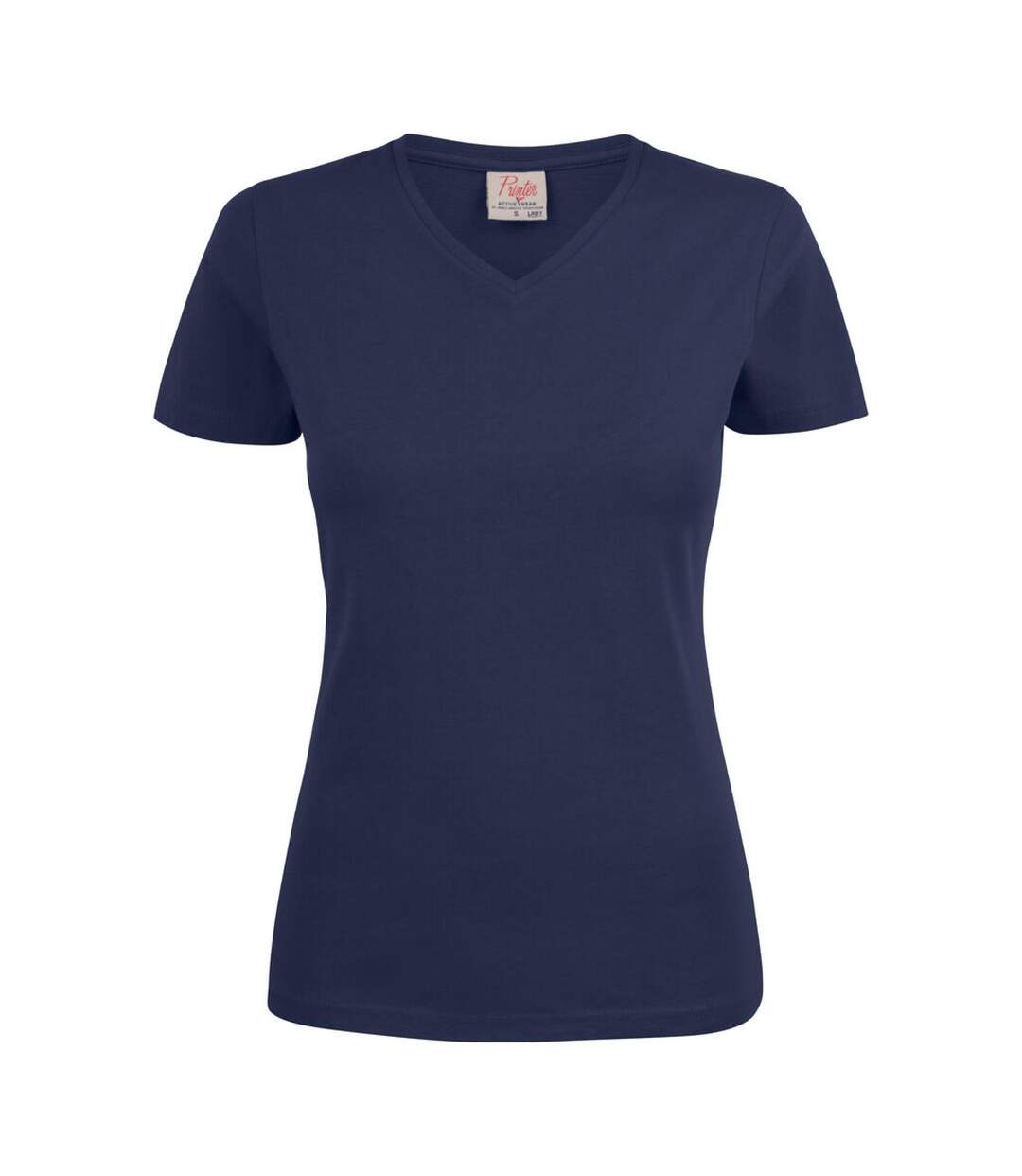 Womens/ladies V Neck T-shirt Dark Navy Printer-2